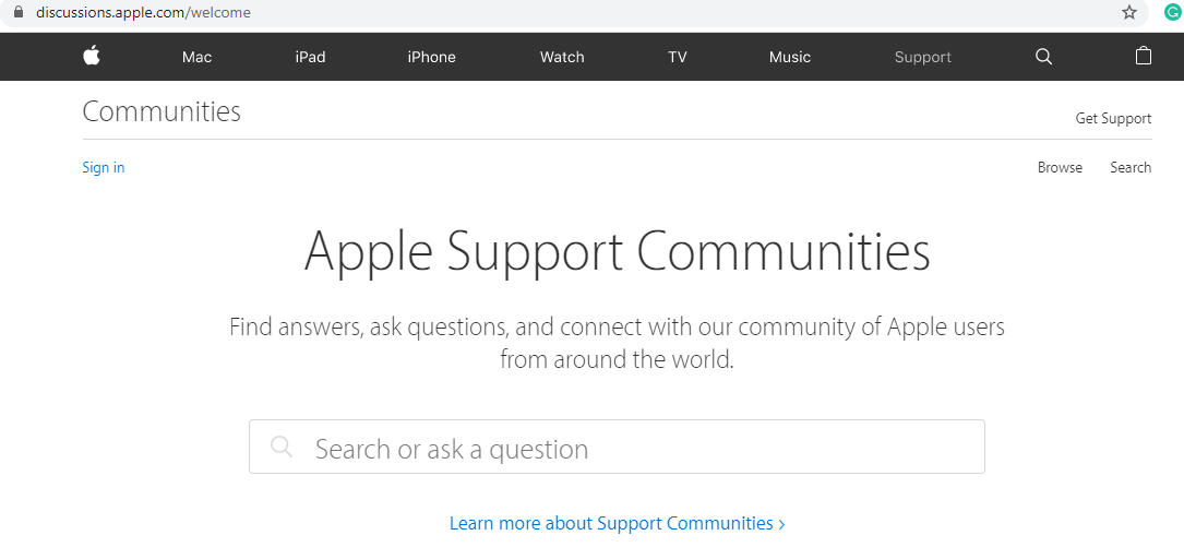 Apple Online Community Landing Page