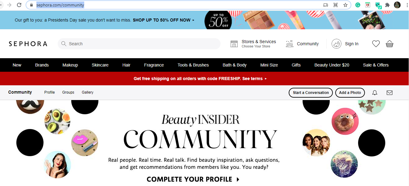 Sephora Beauty Forum Comunity Landing Page